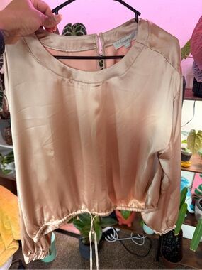 LOFT Satin Blouson Crop Top in Blush Gold